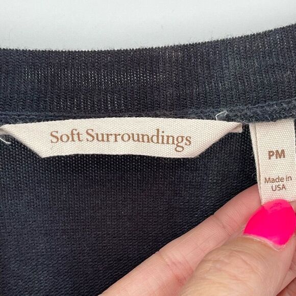 Soft Surroundings Esha Stripe Tunic Top Women Medium Petite Black Brown Blue - Picture 4 of 5